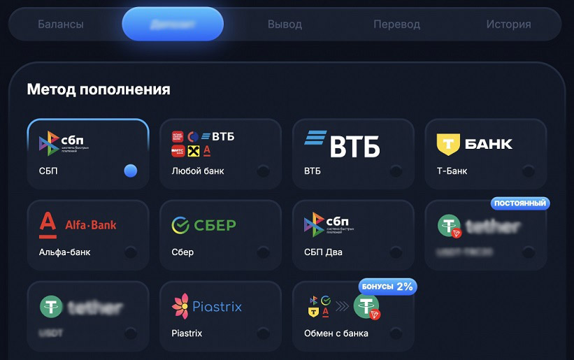 Список методов пополнения