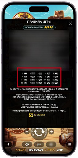 Раздел с описанием правил слота